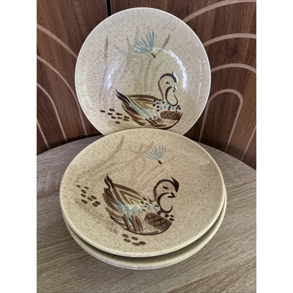Vintage MCM Red Wing Pottery Bob White Quail 8" Salad Plate Set of 4